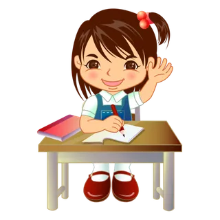 上课 卡通 举手 女孩