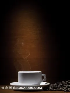 咖啡豆与白色咖啡杯图片