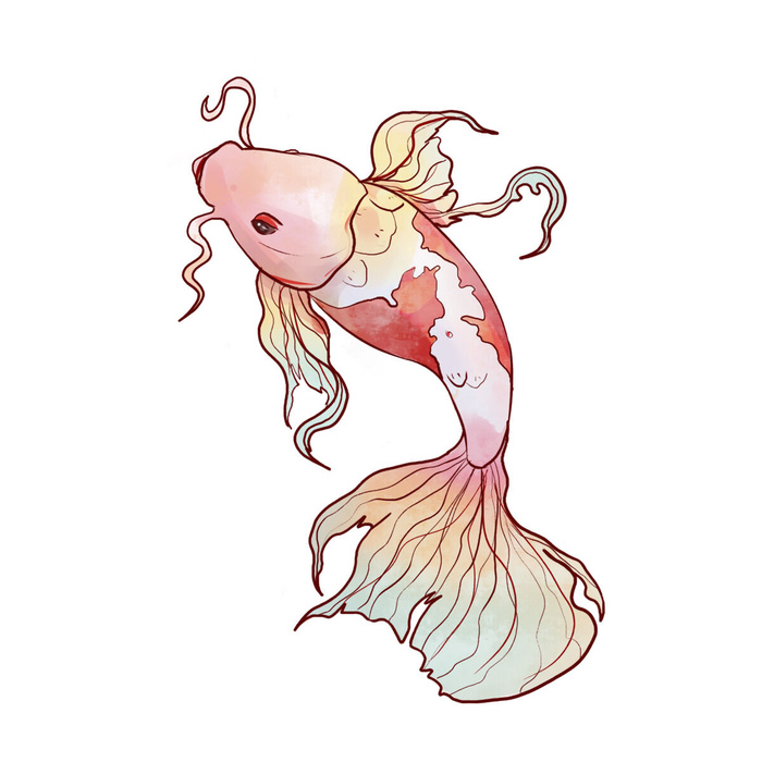 手绘烫金国潮中国风卡通锦鲤鱼金鱼插画装饰元素PSD设计素材