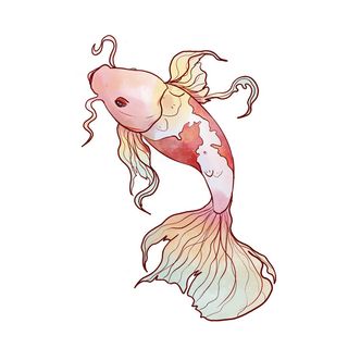 手绘烫金国潮中国风卡通锦鲤鱼金鱼插画装饰元素PSD设计素材