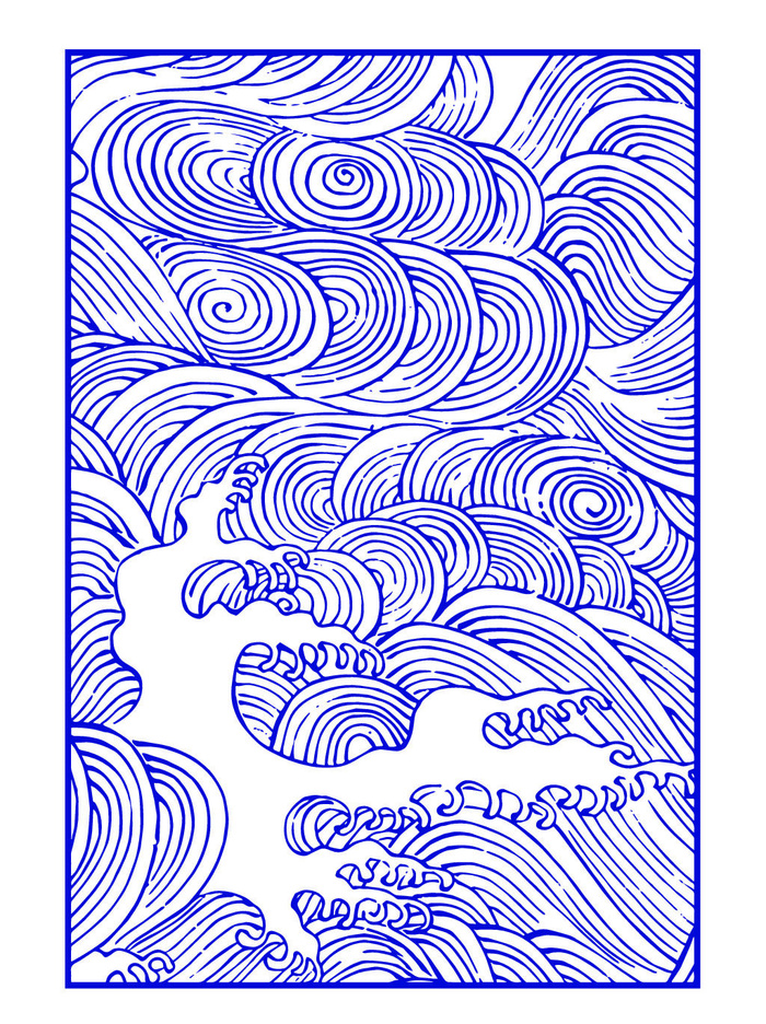 中国风复古中式祥云纹浪花纹背景海浪底纹理线纹PSD素材AI背景图案