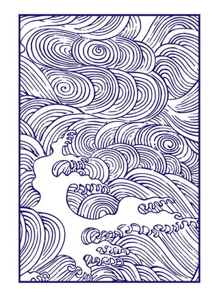 中国风复古中式祥云纹浪花纹背景海浪底纹理线纹PSD素材AI背景图案