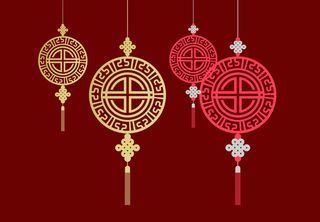 中国风古典传统图案边框纹理祥云灯笼装饰线条PSD背景素材