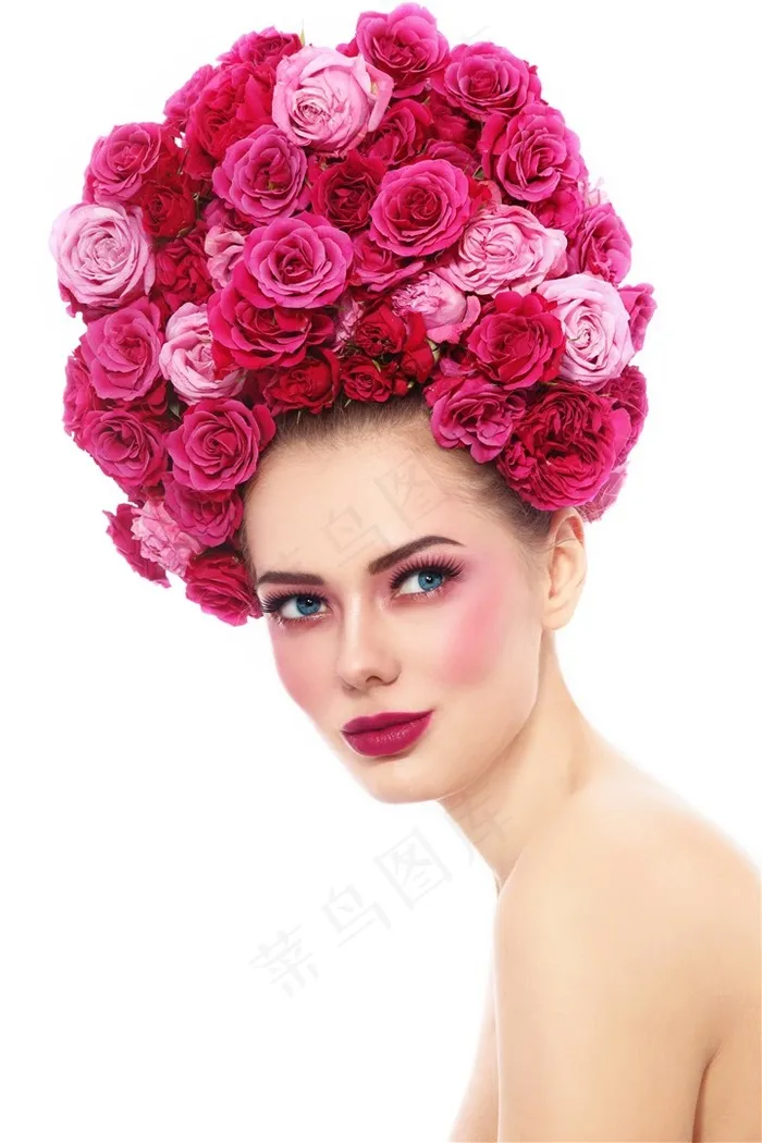 玫瑰花美女侧面
