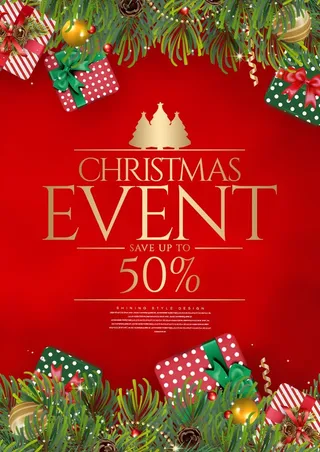 圣诞节圣诞树圣诞老人闪亮装饰电商促销折扣海报