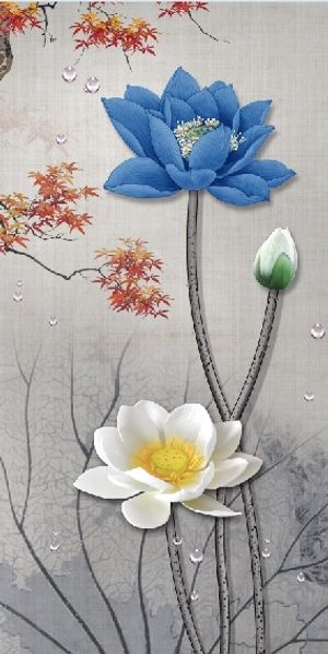 手绘荷花装饰背景墙