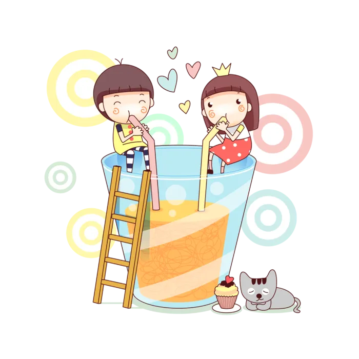 吸管  喝水 猫 卡通