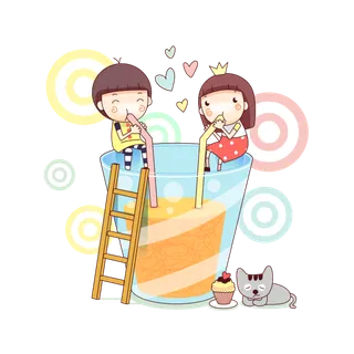 吸管  喝水 猫 卡通