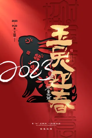 喜庆春节2023兔年玉兔迎春海报