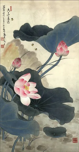 临俞致贞舞风荷花工笔画