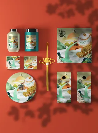 高端文创样机素材产品中国风国潮logo礼盒包装VI智能贴图PSD模板