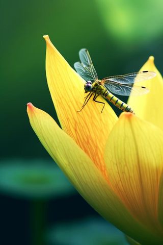 简约小清新荷叶蜻蜓绿色背景