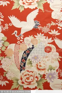 手绘牡丹仙鹤背景