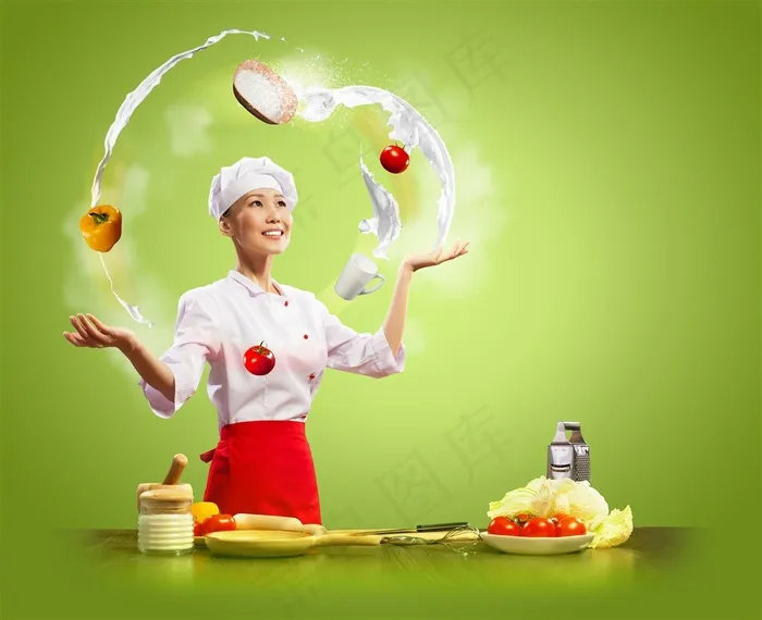 正在操控食物原材料的厨师高清图