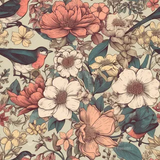花鸟图,插画风格,无缝贴图,素材 花鸟图,插画风格,无缝贴图,素材