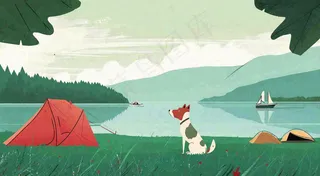 郊外旅行郊游草地露营玩耍，春天春游野营