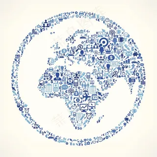 创意小图标组合世界地图剪影图