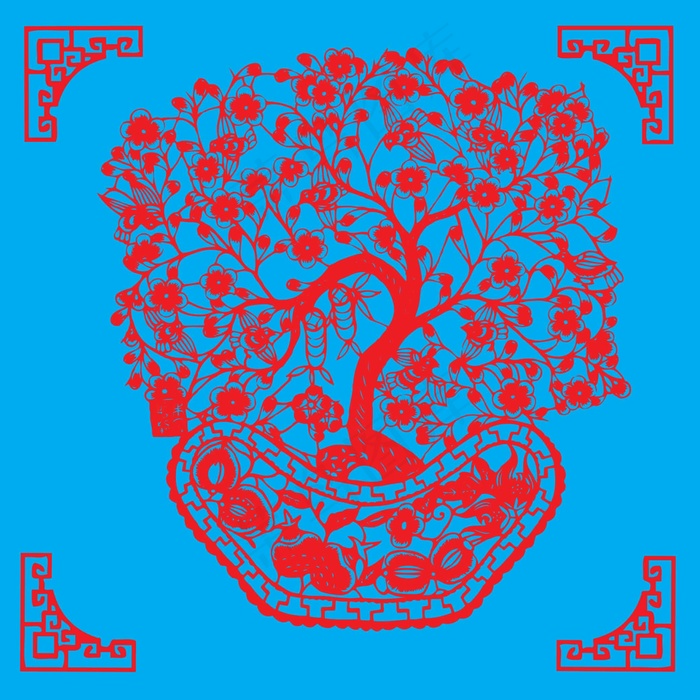 梅花树剪纸 剪纸风元素ai矢量模版下载