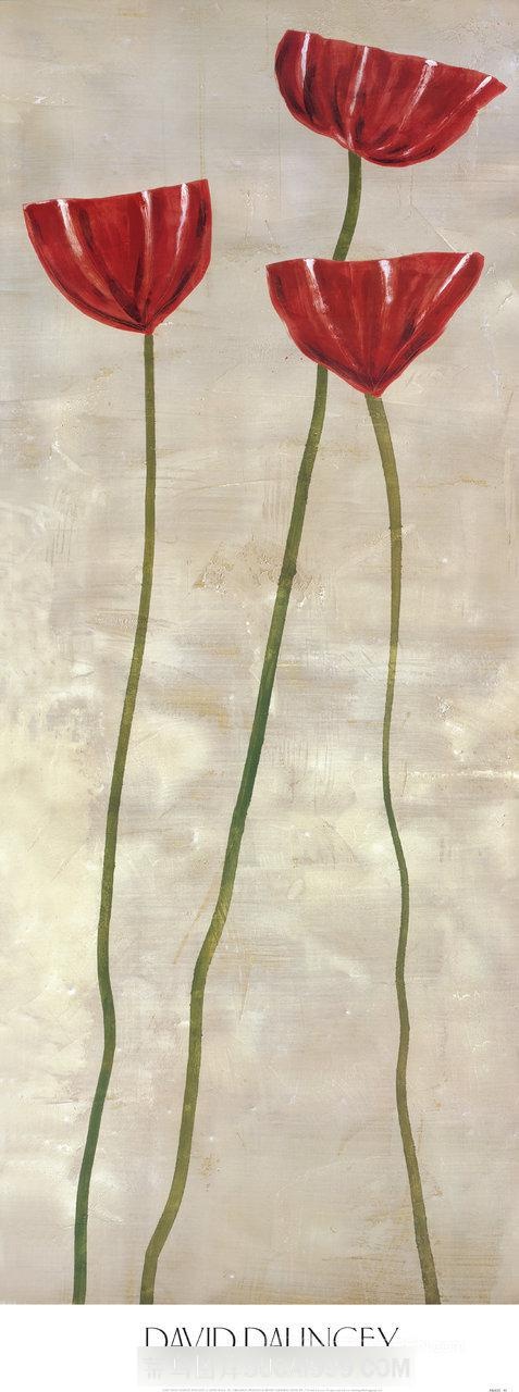 红色花卉复古艺术油画