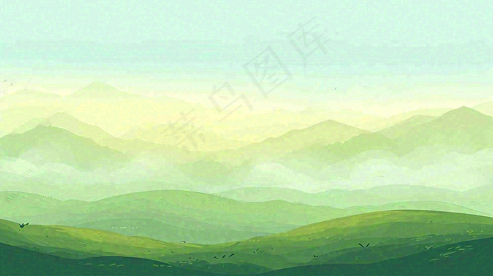绿色延绵山脉意境国风(1456x816)