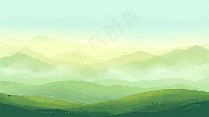 绿色延绵山脉意境国风(1456x816)