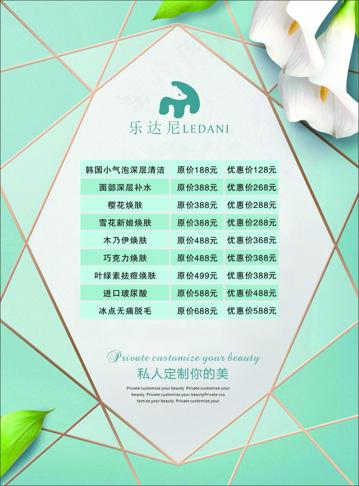 美容价目表-海报16cdr矢量模版下载