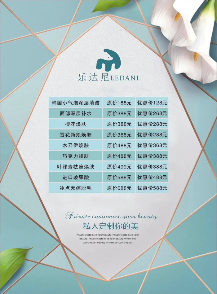 美容价目表-海报16cdr矢量模版下载