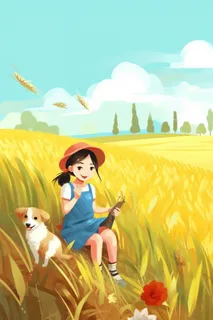 田园简约女孩插画背景