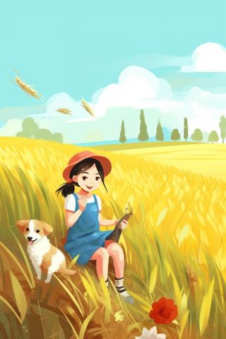 田园简约女孩插画背景