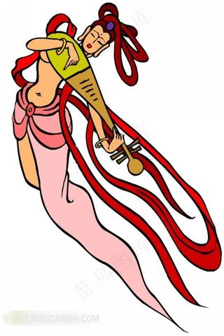 弹琵琶的飞天神话人物