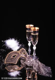 酒水布局-面具与两杯葡萄酒 酒水布局-面具与两杯葡萄酒