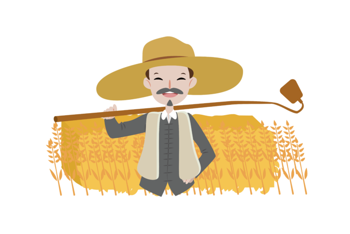 五一劳动节农民拿锄头开心微笑