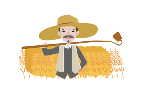 五一劳动节农民拿锄头开心微笑