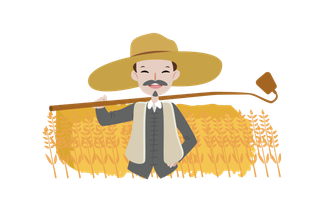 五一劳动节农民拿锄头开心微笑