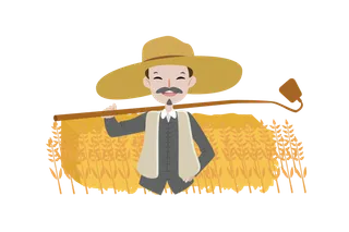 五一劳动节农民拿锄头开心微笑