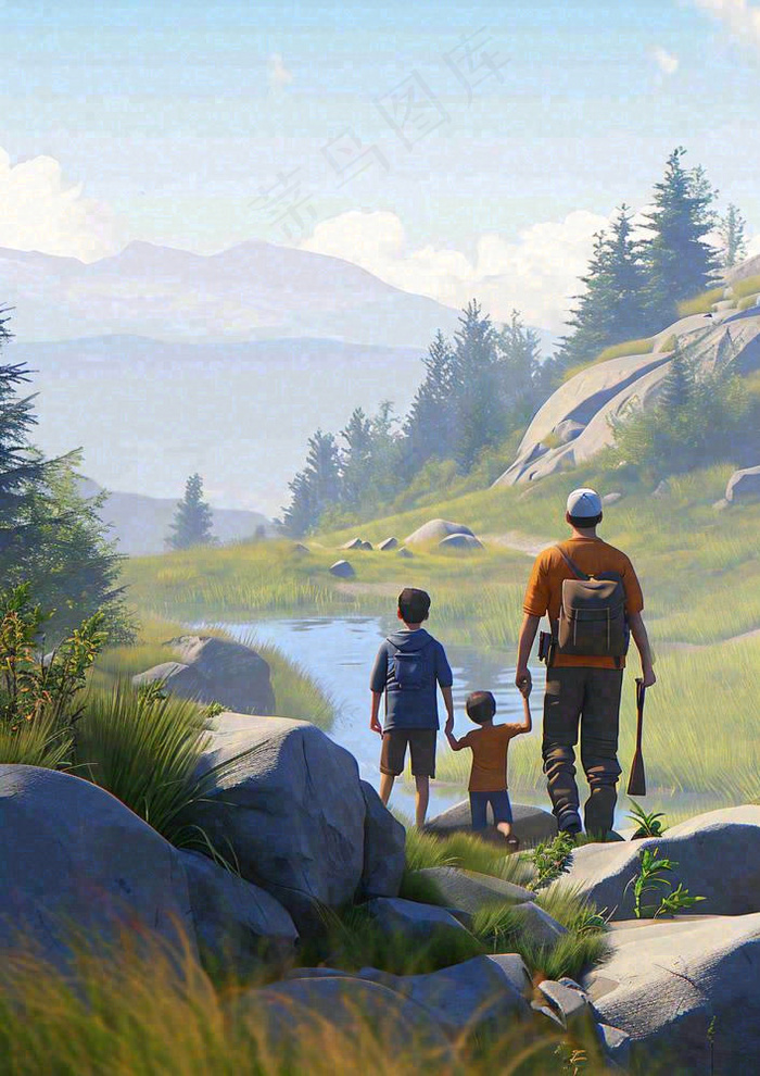 户外郊外徒步登山运动探险旅行手绘插画，健身健康(928x1312)