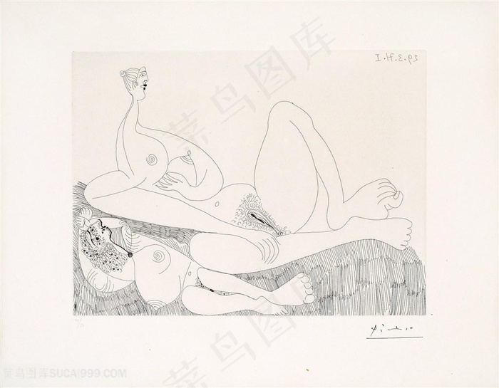 毕加索线描时尚裸体女性艺术装饰画