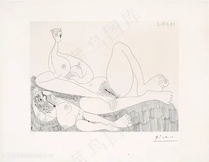 毕加索线描时尚裸体女性艺术装饰画