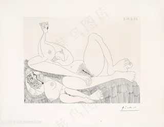 毕加索线描时尚裸体女性艺术装饰画