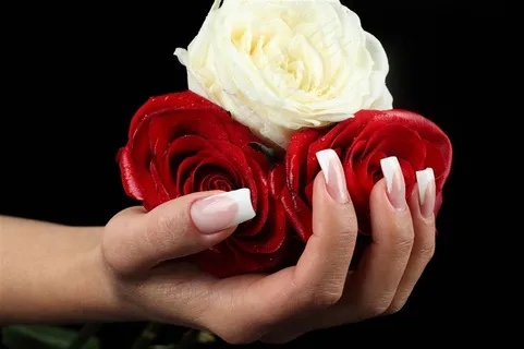 手捧红玫瑰黄玫瑰鲜花图片