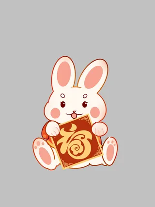 手绘2023兔年新年卡通兔子形象IP插画元素PSD设计素材png图案