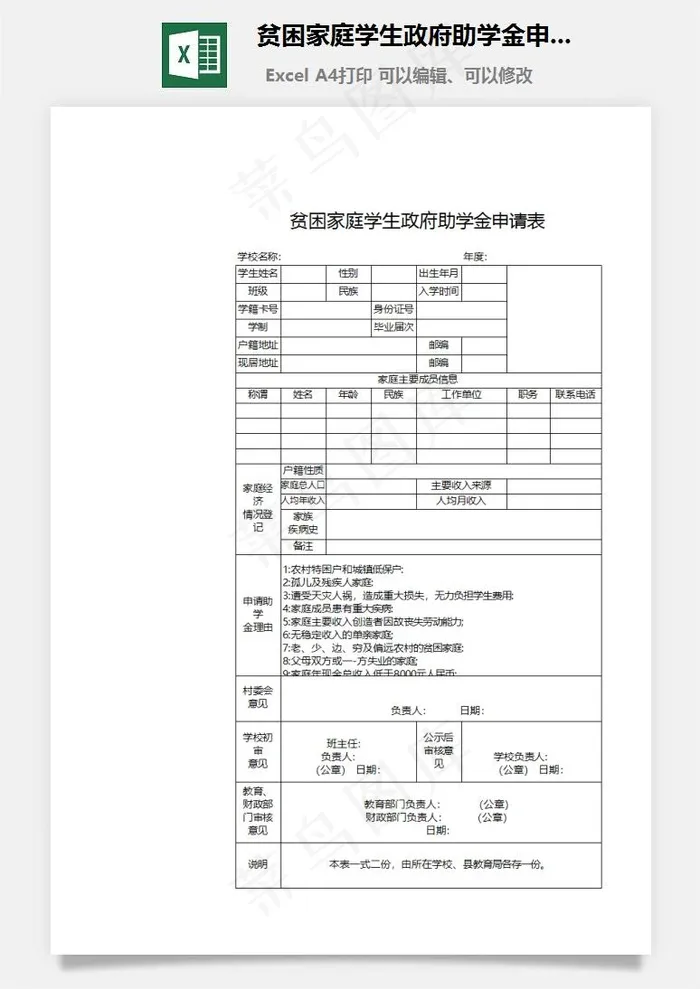 贫困家庭学生*助学金申请表