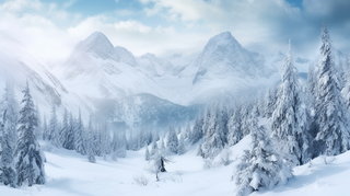 冬日雪景森林山脉摄影图
