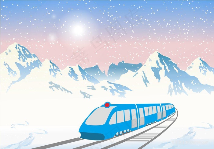 雪山火车开往向往回家的路高清图片