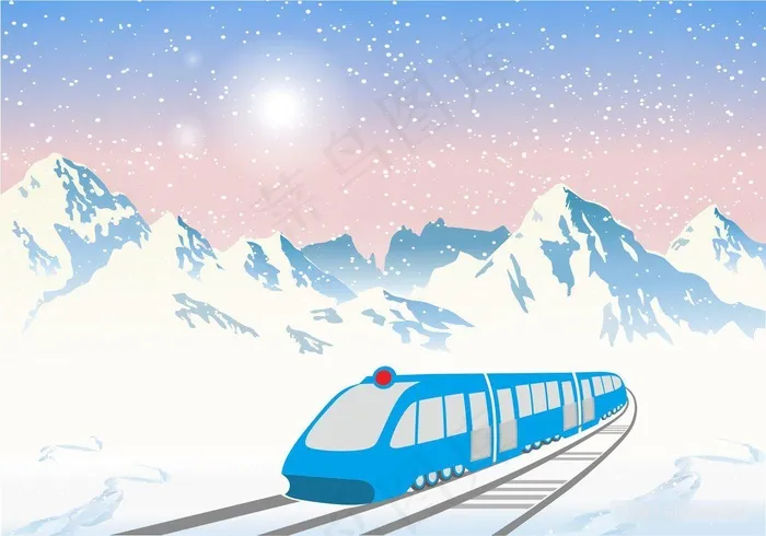 雪山火车开往向往回家的路高清图片