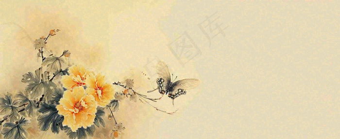温馨纹理橙色花朵鲜花蝴蝶意境唯美渐变，中国风(1712x704)