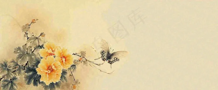 温馨纹理橙色花朵鲜花蝴蝶意境唯美渐变，中国风(1712x704)