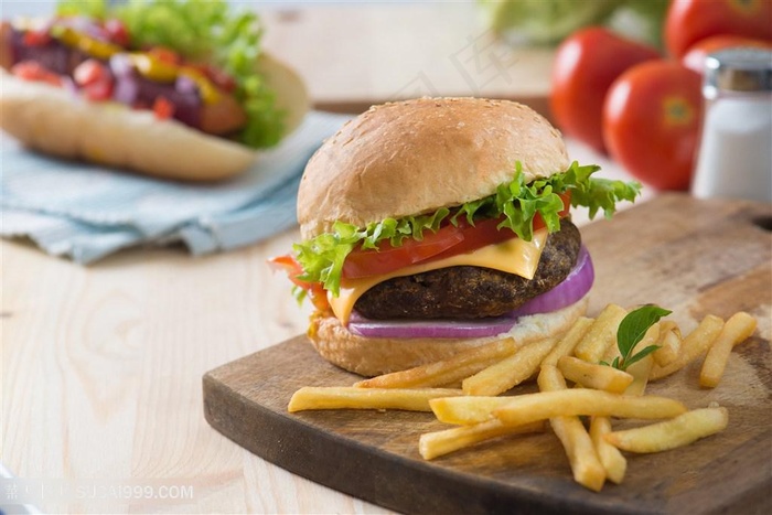 高清美食汉堡包和薯条图片