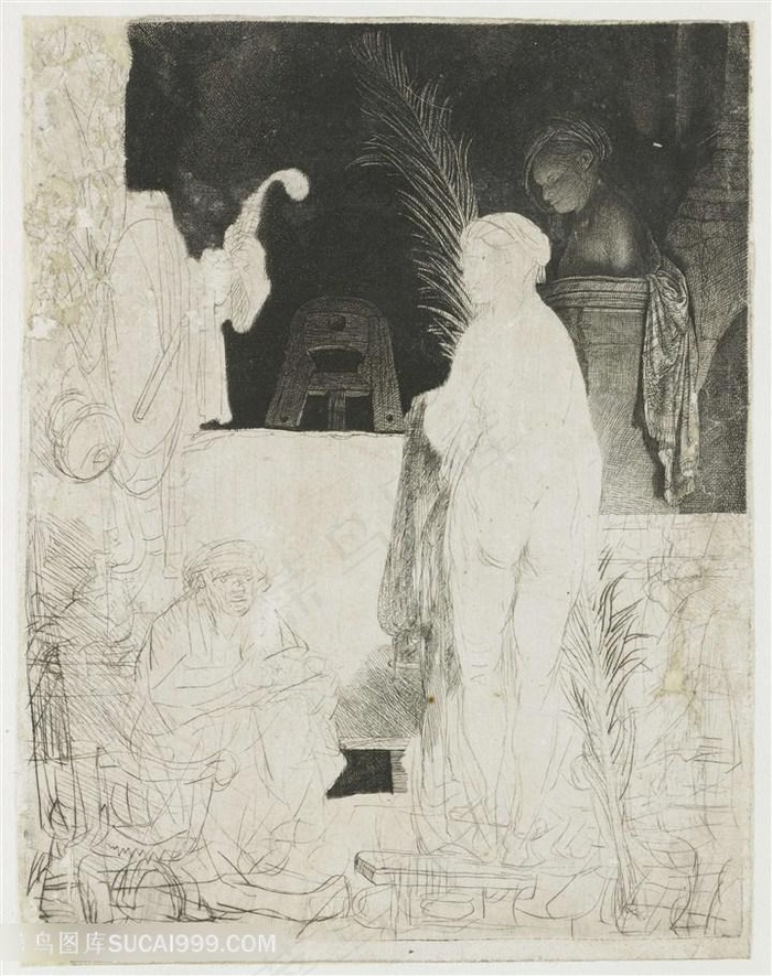 伦勃朗素描线稿艺术装饰画品