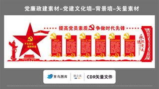 党建文化墙党建素材CDR预览图红色背景提高素质时代先锋跟党走制度